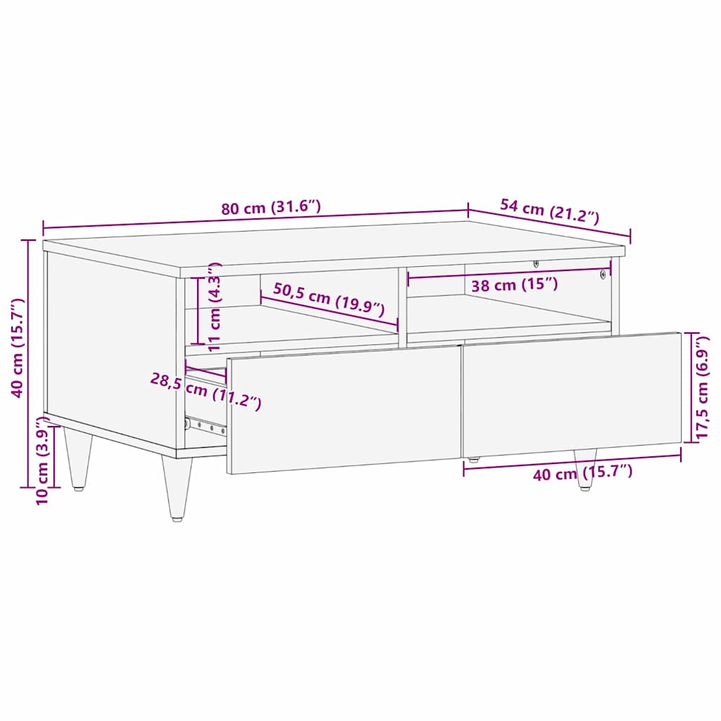 Table basse Marron Clair 80 x 54 x 40 cm Bois d'acacia massif - XIOS