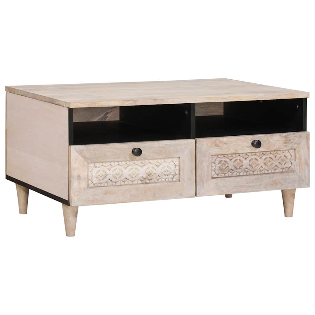 Table basse Blanc 80 x 54 x 40 cm Bois d'acacia massif - XIOS