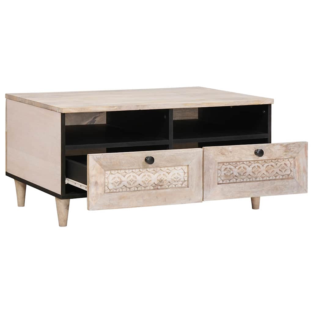 Table basse Blanc 80 x 54 x 40 cm Bois d'acacia massif - XIOS