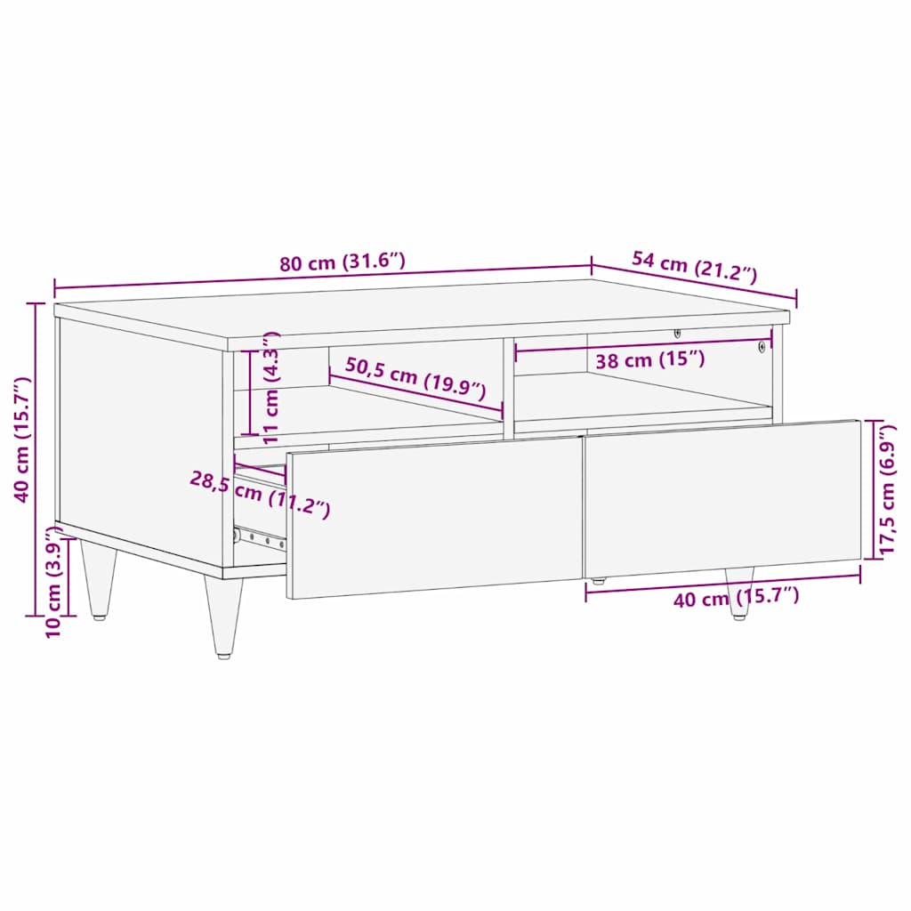 Table basse Blanc 80 x 54 x 40 cm Bois d'acacia massif - XIOS