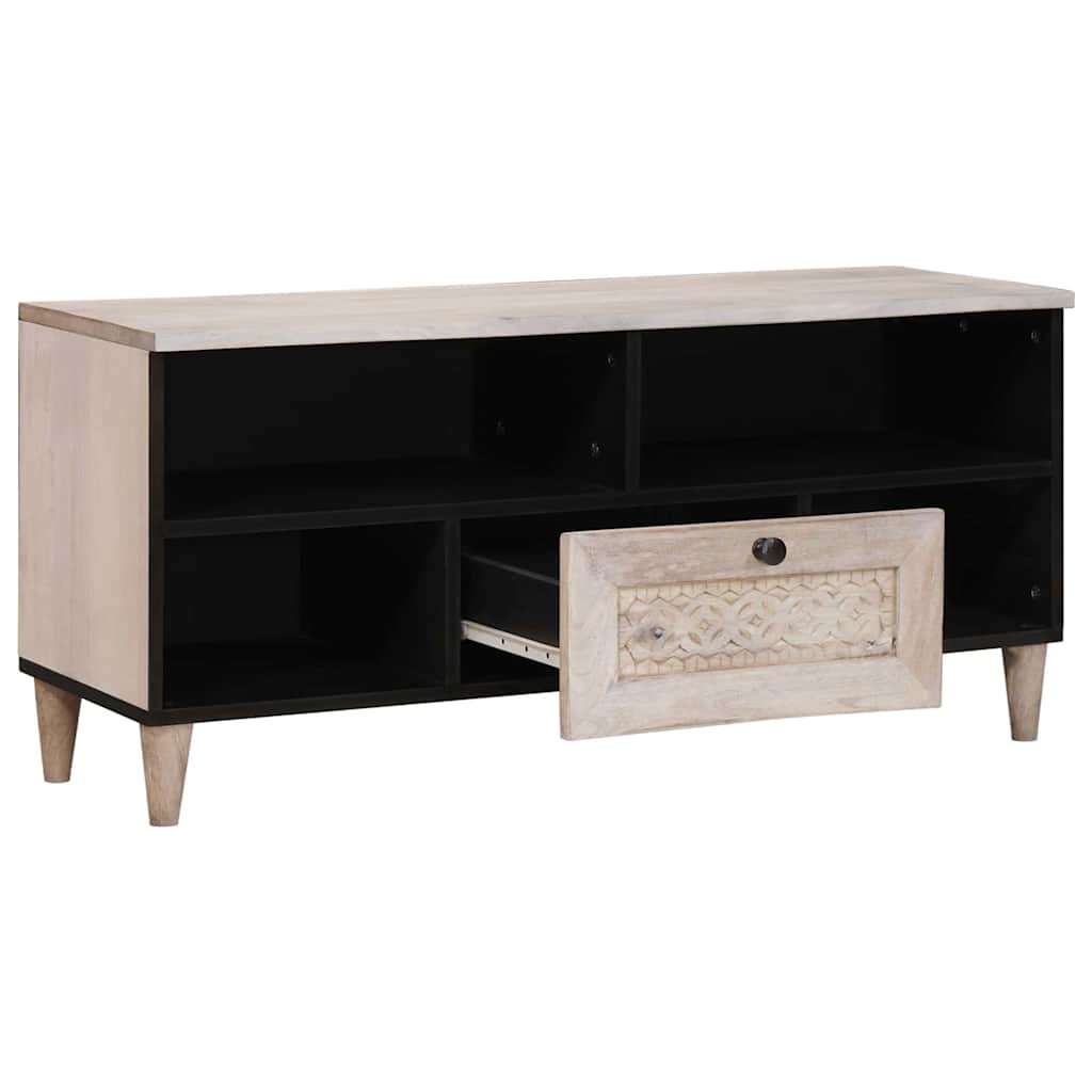 Meuble TV Blanc 105 x 33 x 46 cm bois de manguier massif - XIOS