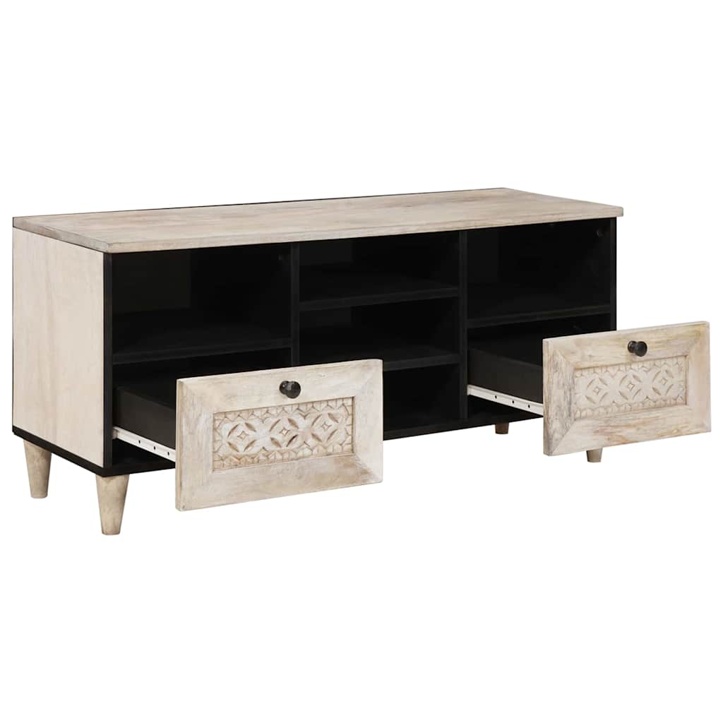 Meuble TV Blanc 100 x 33 x 46 cm bois de manguier massif - XIOS
