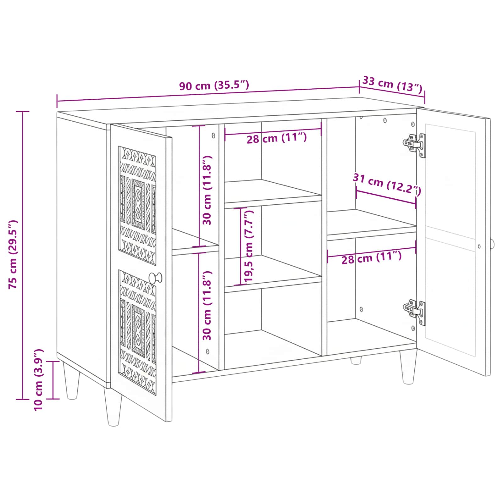Buffet Blanc 33,5 x 90 x 75 cm - XIOS