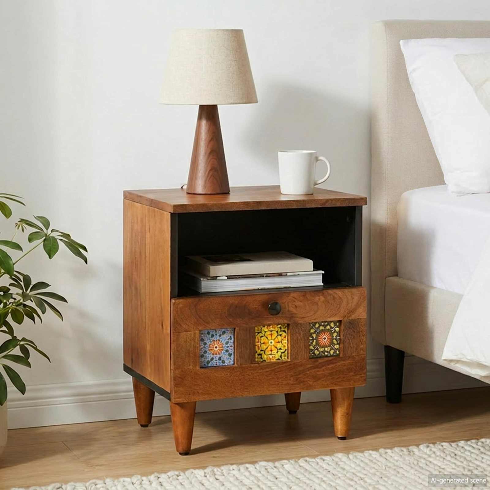 Cabinet de chevet Marron 40 x 33 x 46 cm Bois de mangue massif - XIOS