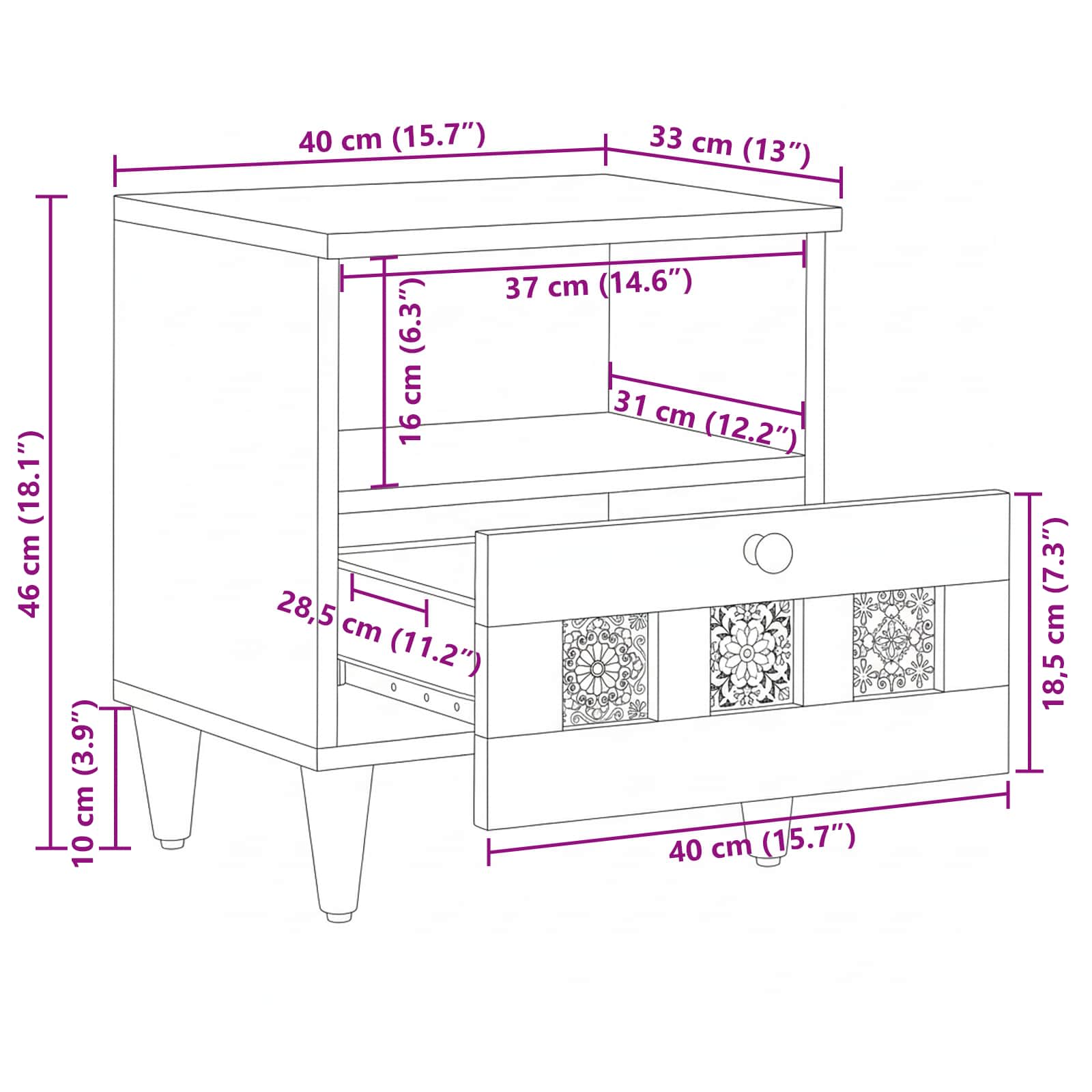 Cabinet de chevet avec tiroir 2 pcs Marron 40 x 33 x 46 cm - XIOS