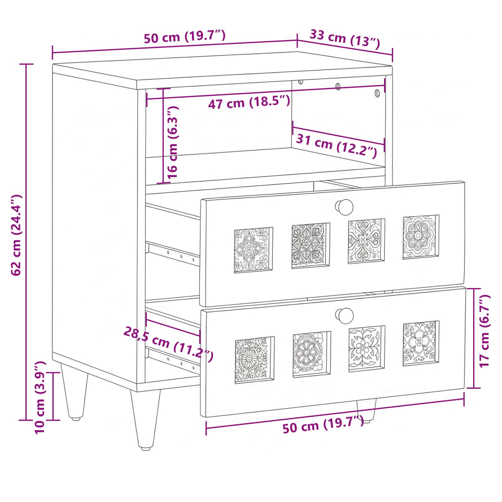 Cabinet de chevet Marron 50 x 33 x 62 cm Bois de mangue massif - XIOS