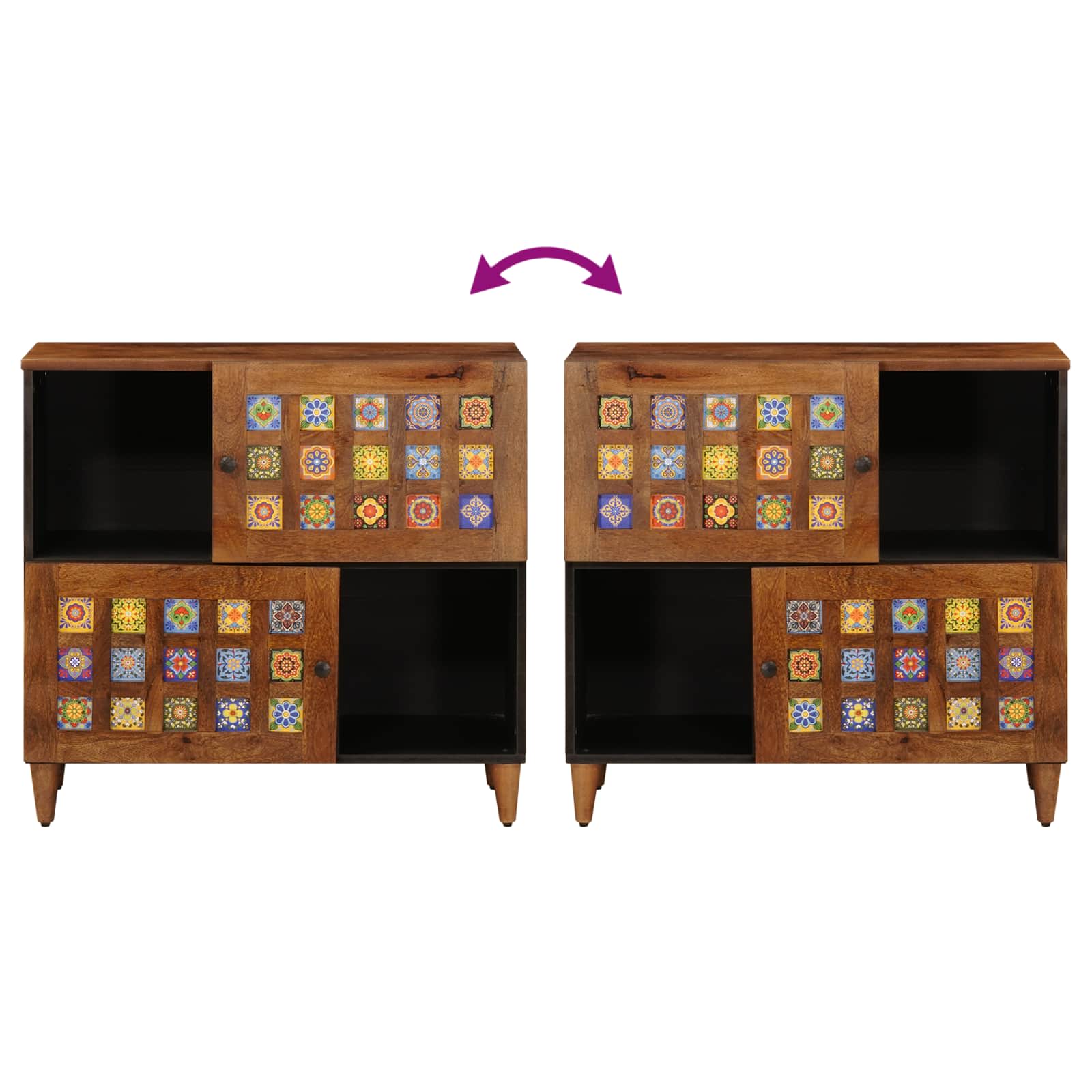 Buffet avec porte Noyer 80 x 33 x 75 cm Bois de mangue massif - XIOS