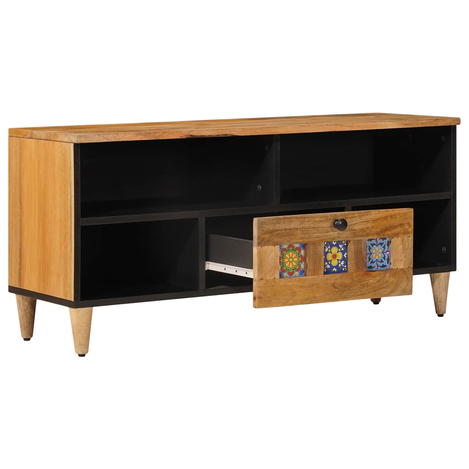 Meuble TV Naturel 100 x 33,5 x 46 cm Bois de mangue massif - XIOS