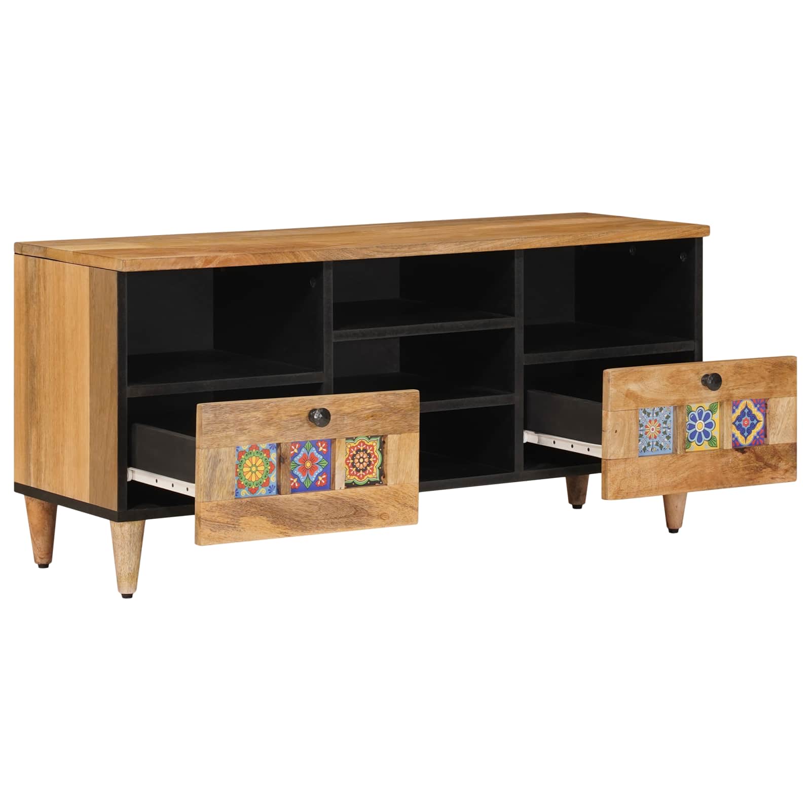 Meuble TV Naturel 100 x 33,5 x 46 cm Bois de mangue massif - XIOS