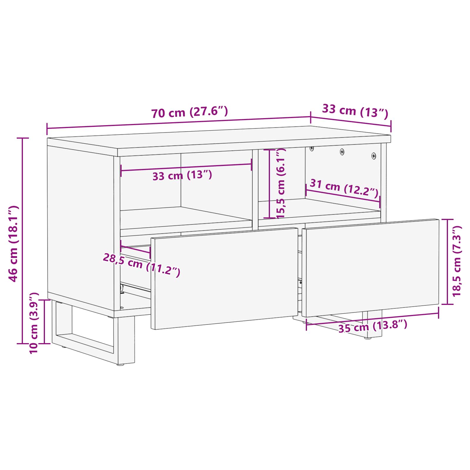 Meuble TV Marron 70 x 33 x 46 cm Bois de mangue massif - XIOS
