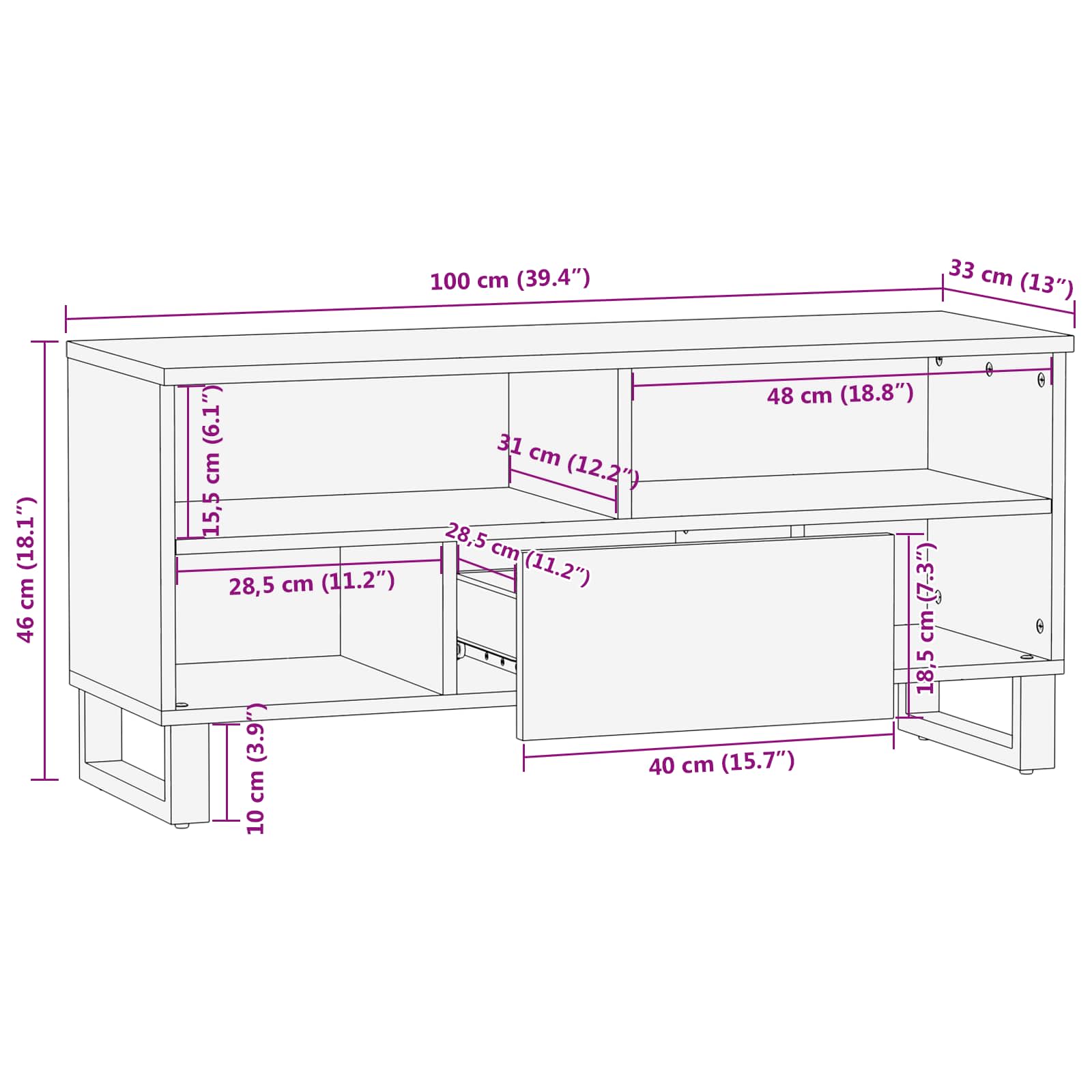 Meuble TV Marron 100 x 33 x 46 cm Bois de mangue massif - XIOS