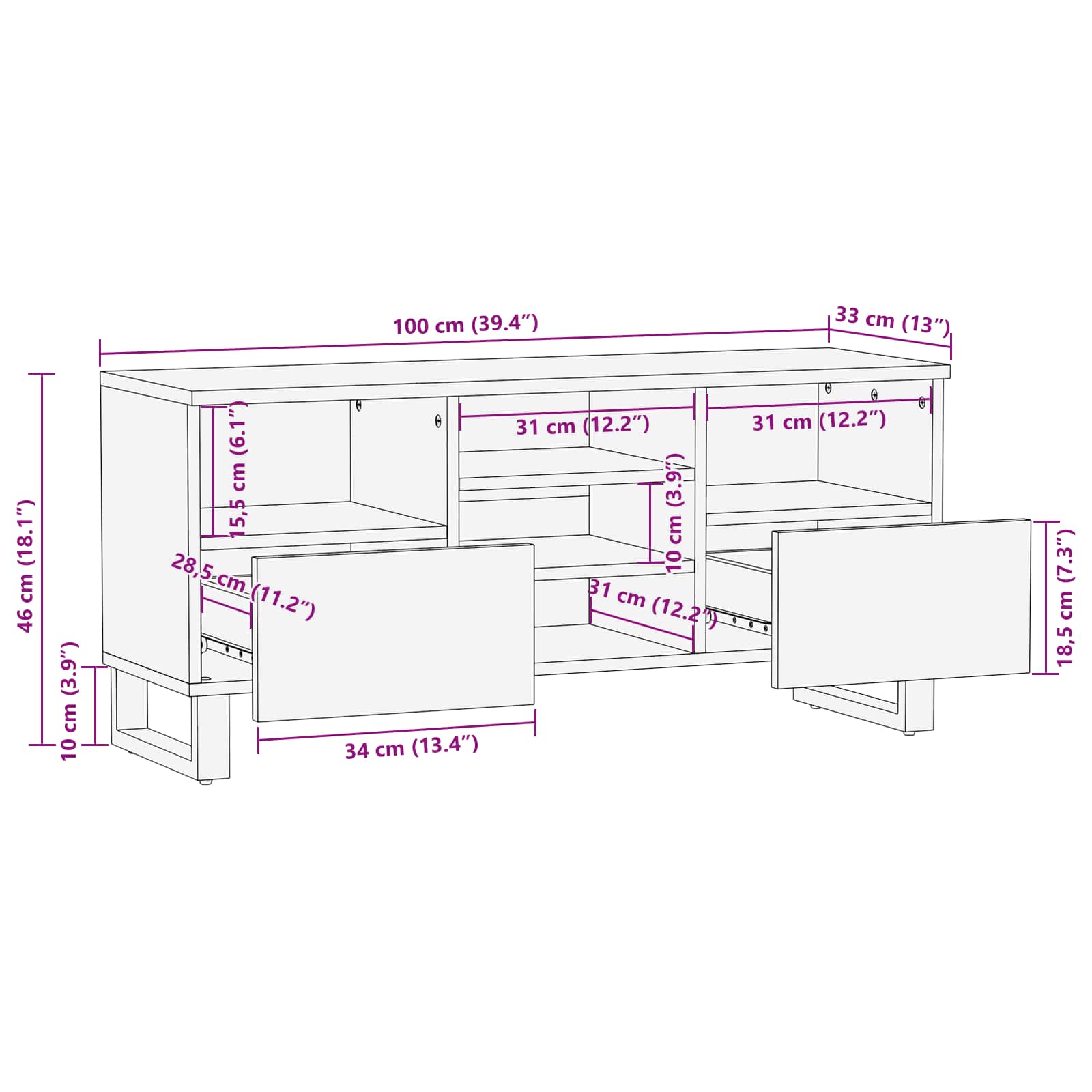 Meuble TV Corona Marron 100 x 33 x 46 cm Bois de mangue massif - XIOS