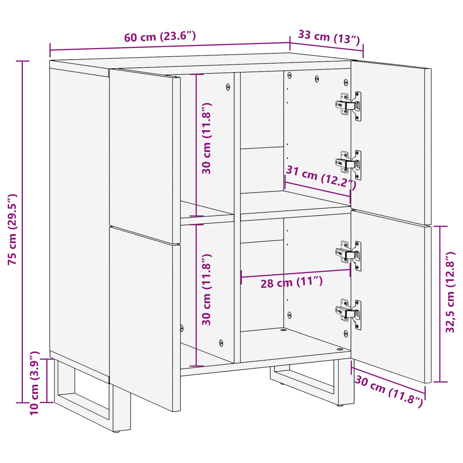 Meuble d'appoint Marron 60 x 33 x 75 cm Bois de mangue massif - XIOS