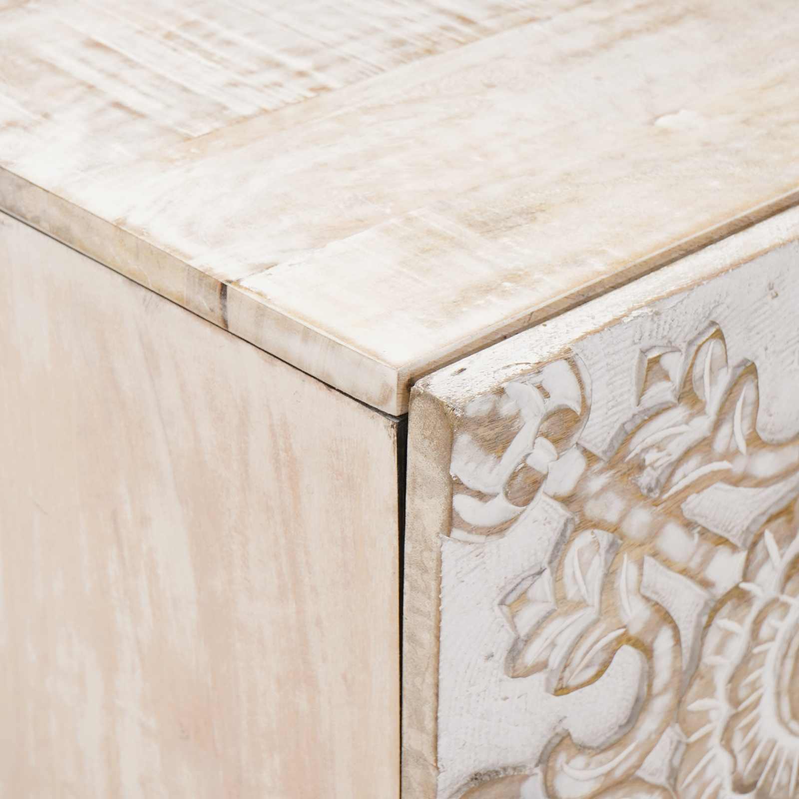 Cabinet de chevet Blanc 40 x 33,5 x 46 cm Bois de mangue massif - XIOS