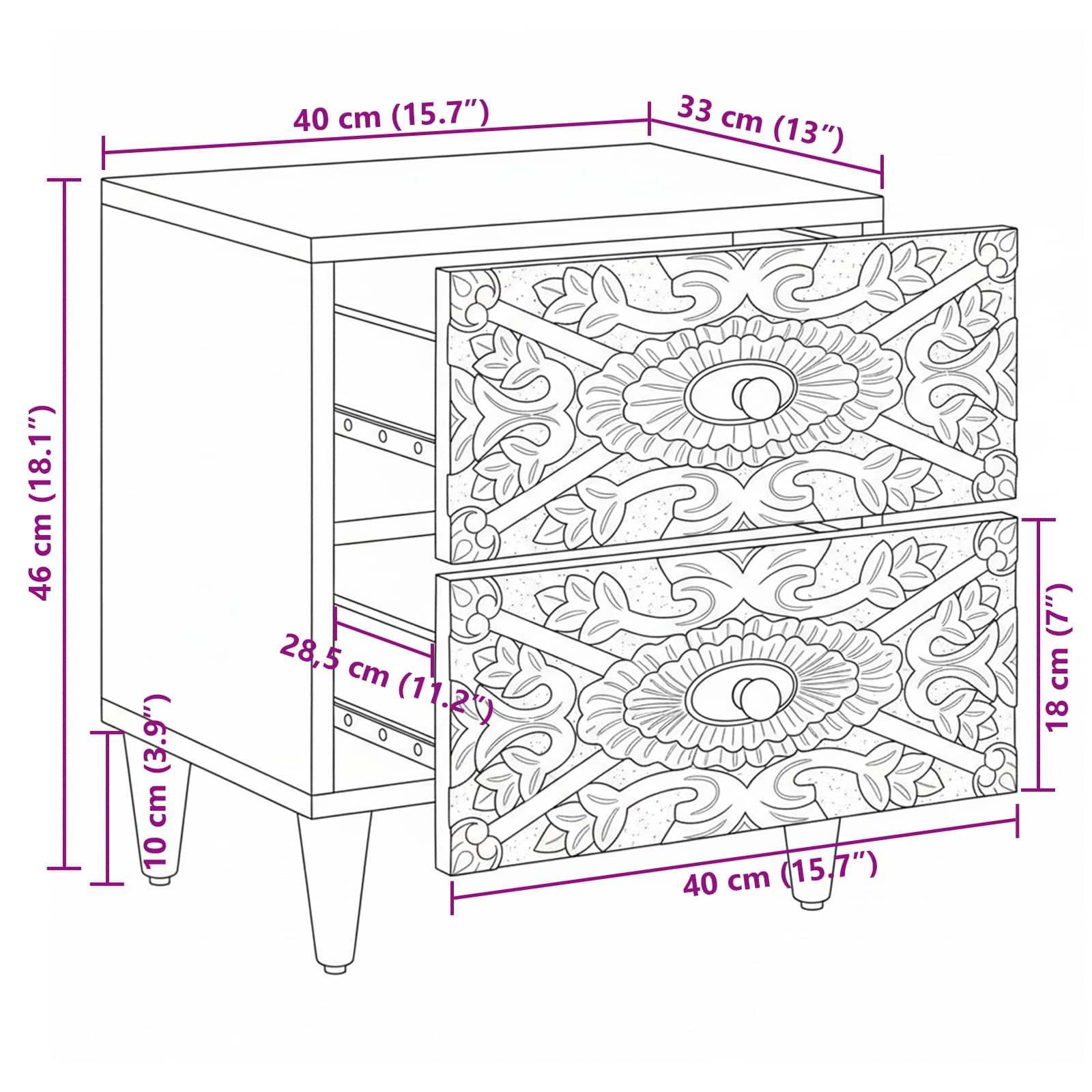 Cabinet de chevet avec tiroir 2 pcs Blanc 40 x 33,5 x 46 cm - XIOS
