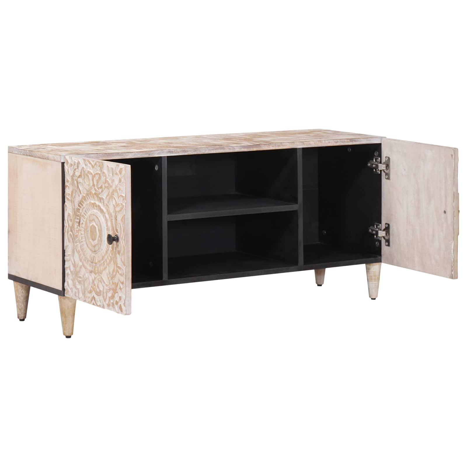 Meuble TV Blanc 105 x 33,5 x 46 cm Bois de mangue massif - XIOS