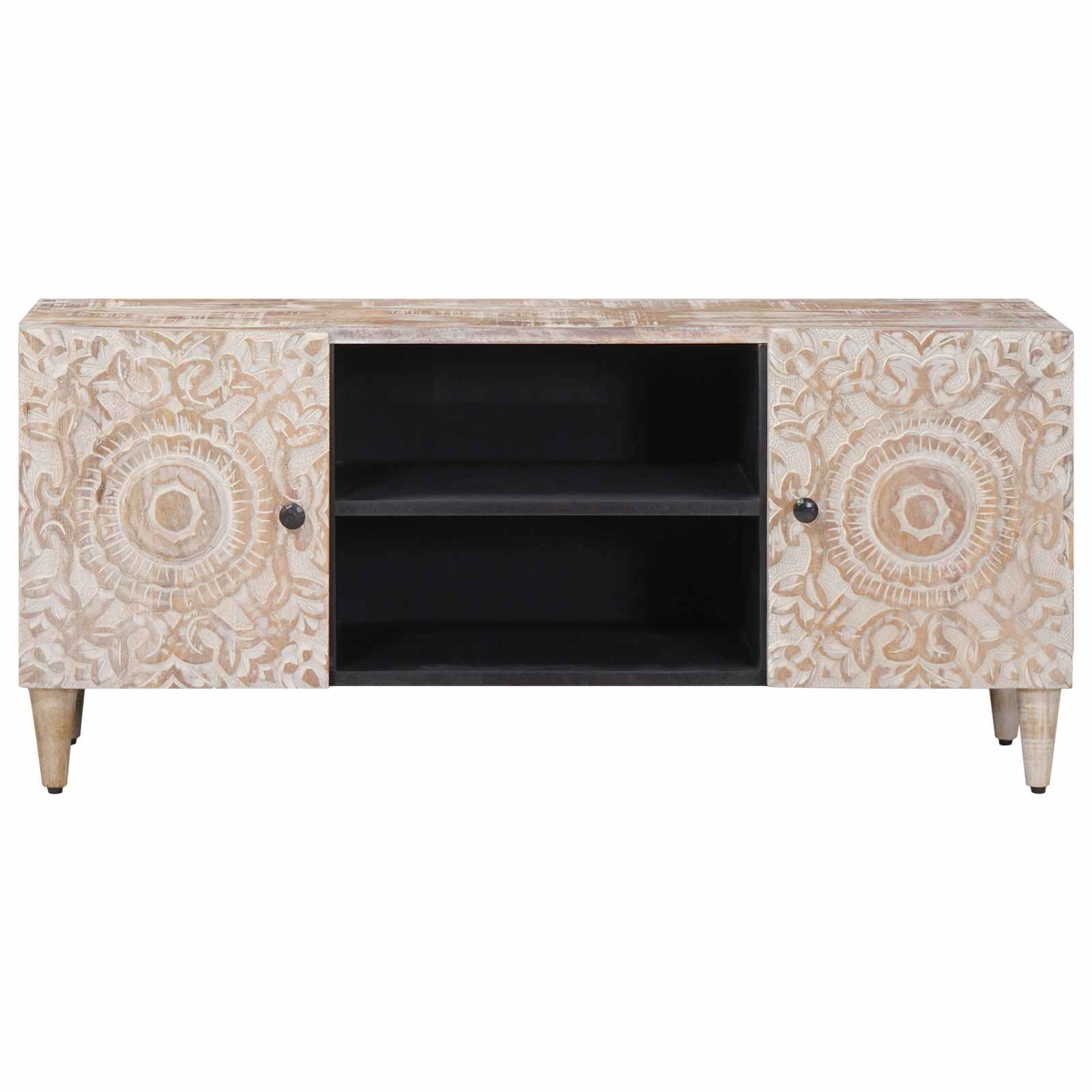 Meuble TV Blanc 105 x 33,5 x 46 cm Bois de mangue massif - XIOS