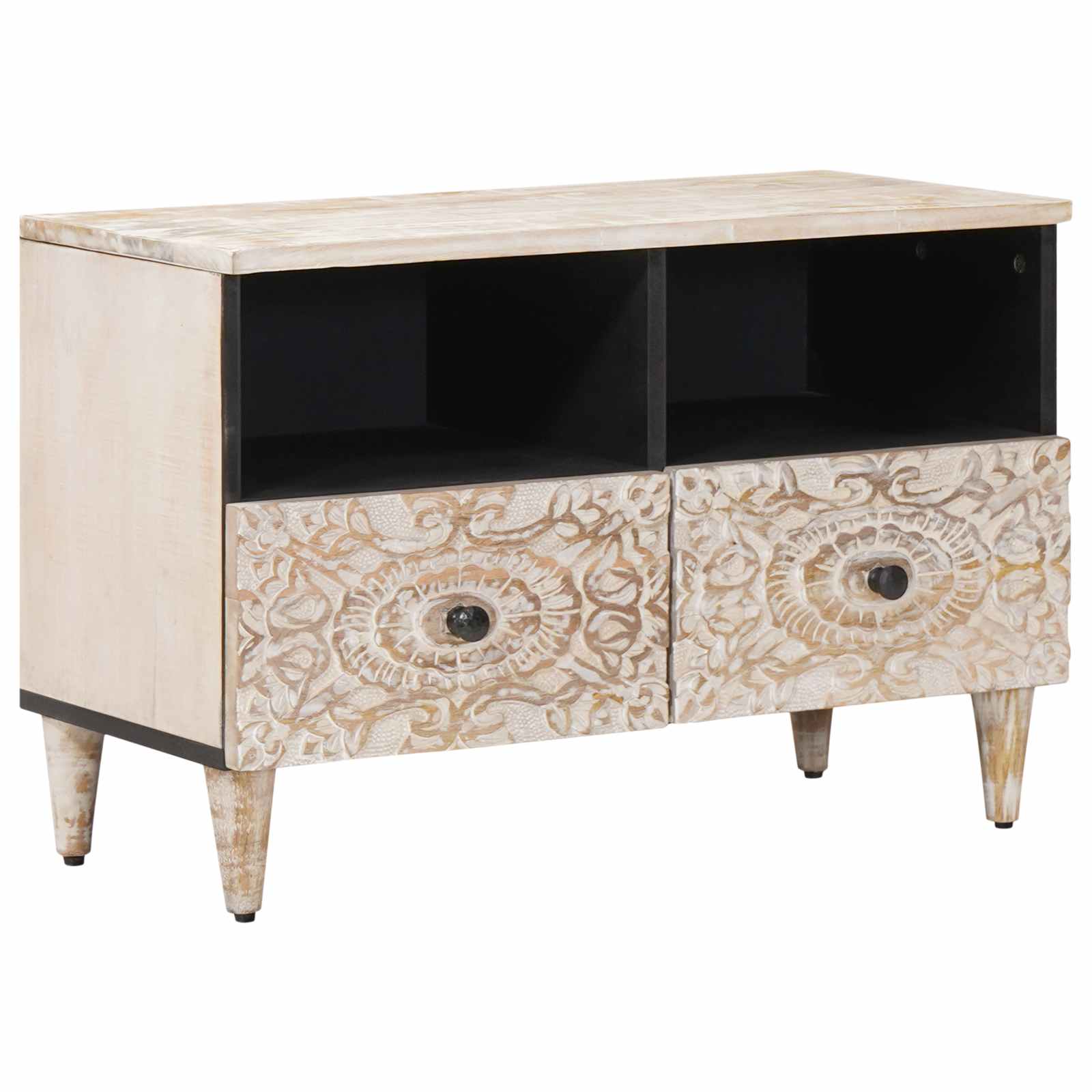 Meuble TV Blanc 70 x 33,5 x 46 cm Bois de mangue massif - XIOS