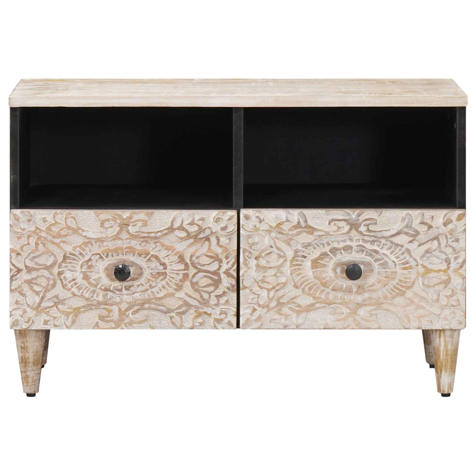 Meuble TV Blanc 70 x 33,5 x 46 cm Bois de mangue massif - XIOS