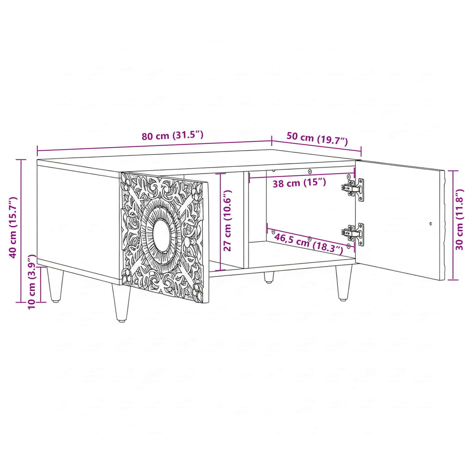 Table basse Blanc 80 x 50 x 40 cm Bois de mangue massif - XIOS