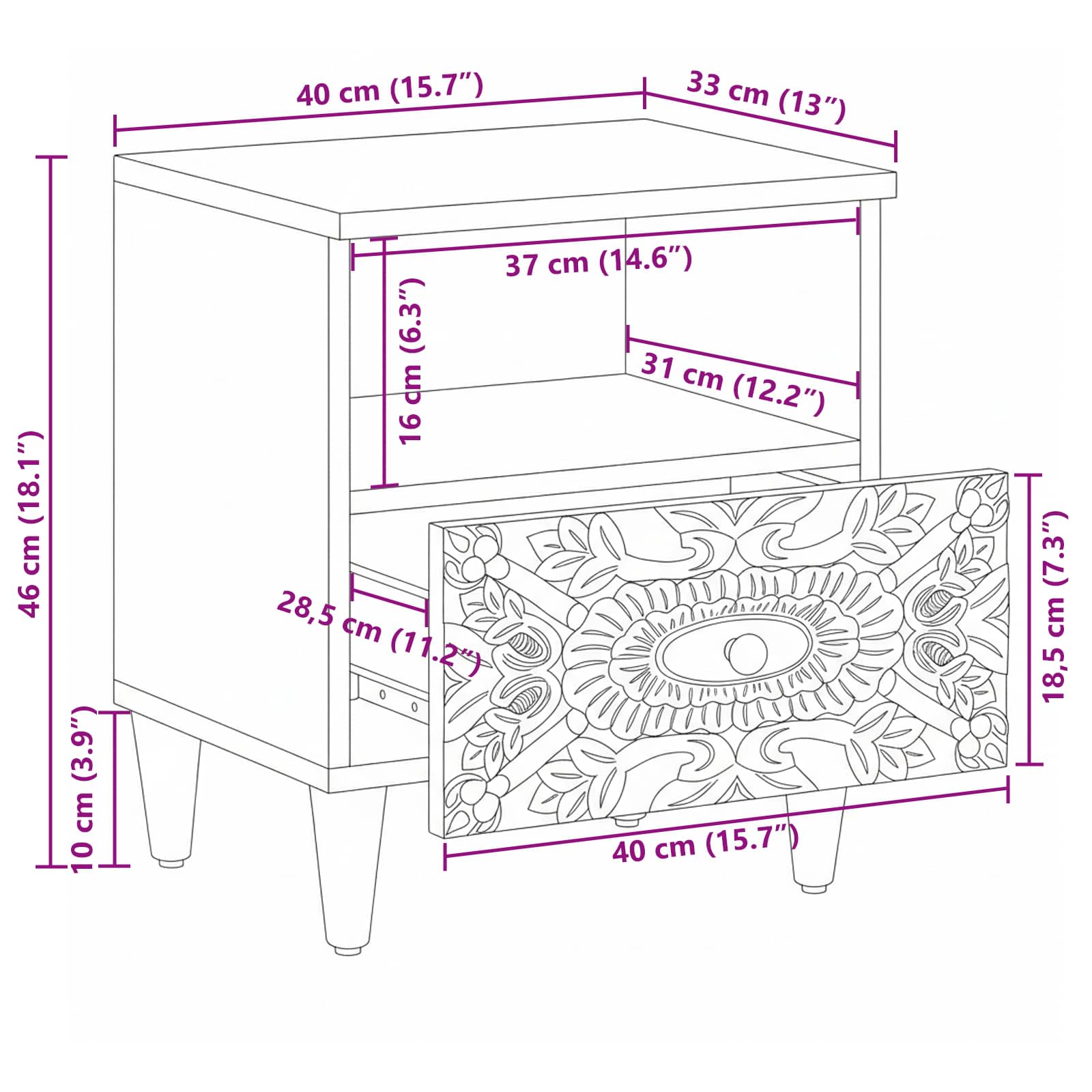 Armoire de lit avec tiroir 2 pcs Blanc 40 x 33 x 46 cm - XIOS