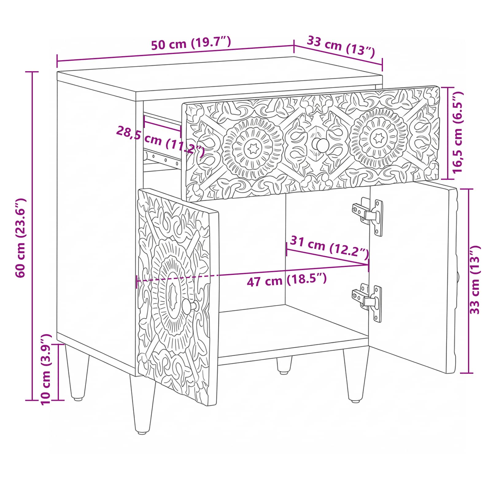 Armoire de lit Blanc 50 x 33 x 60 cm Bois de mangue massif - XIOS