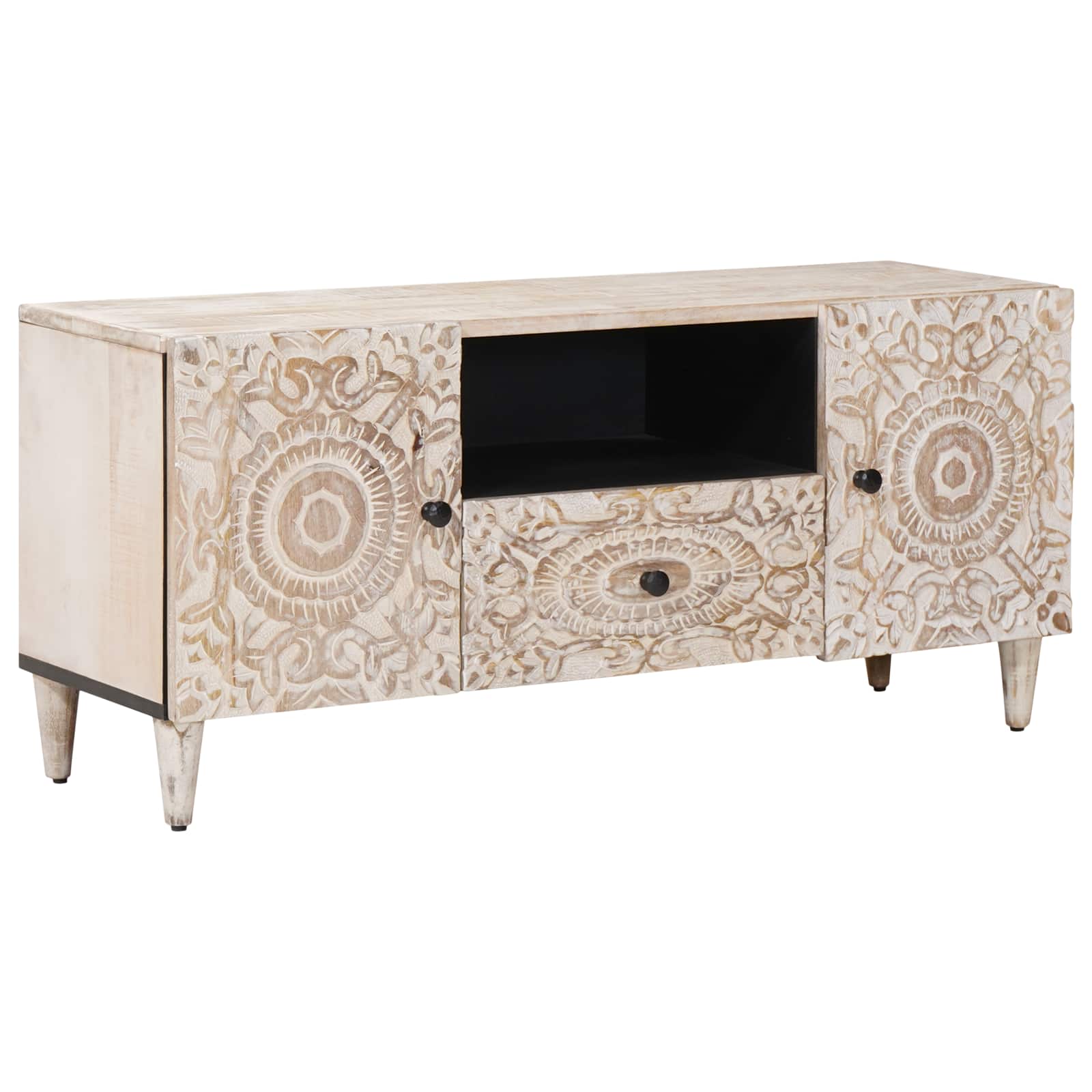Meuble TV Blanc 105 x 33,5 x 46 cm Bois de mangue massif - XIOS
