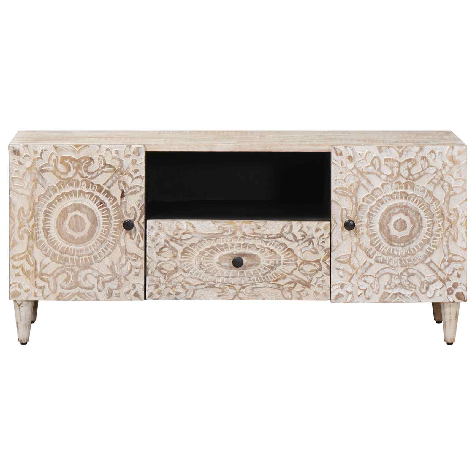 Meuble TV Blanc 105 x 33,5 x 46 cm Bois de mangue massif - XIOS