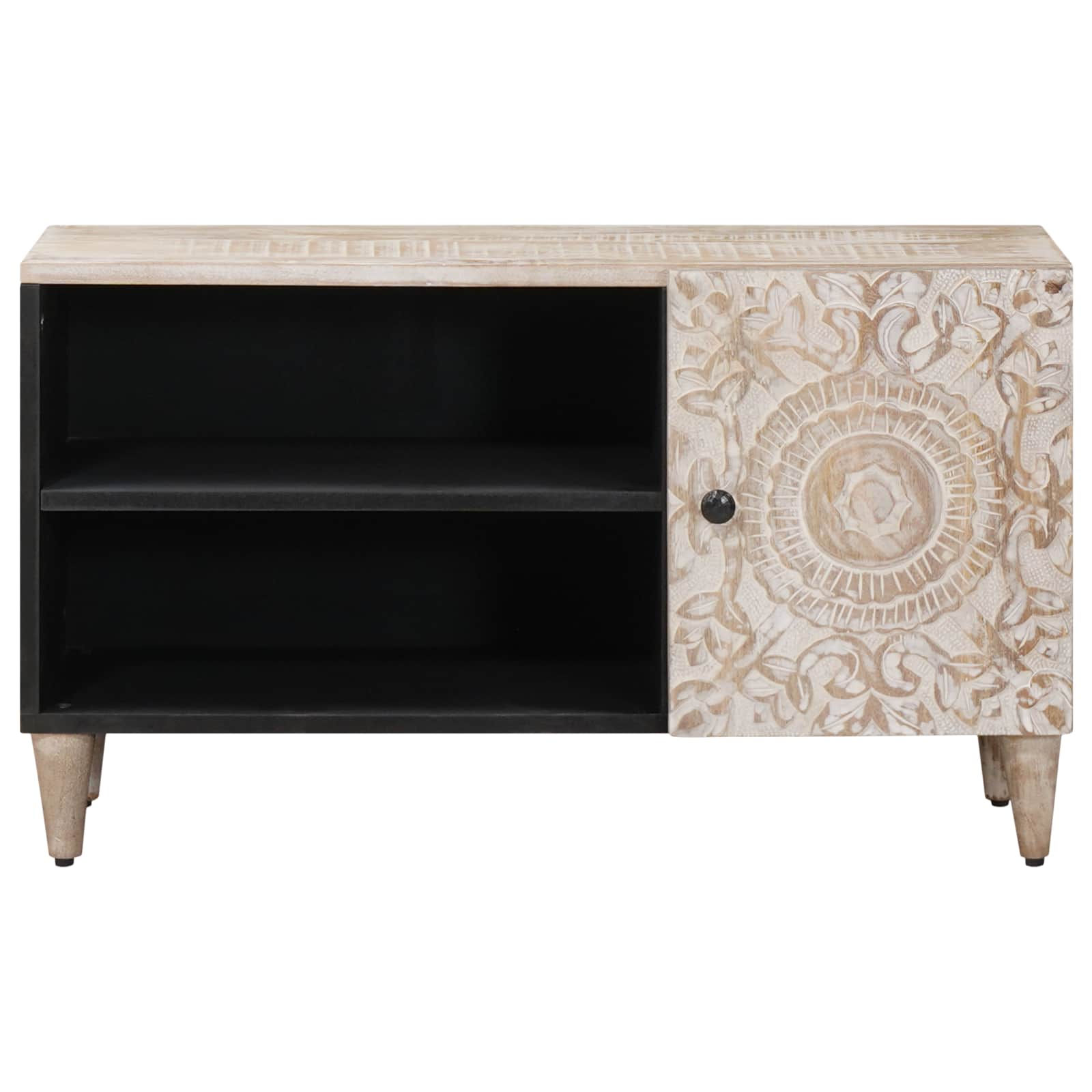 Meuble TV Blanc 80 x 31,5 x 46 cm Bois de mangue massif - XIOS