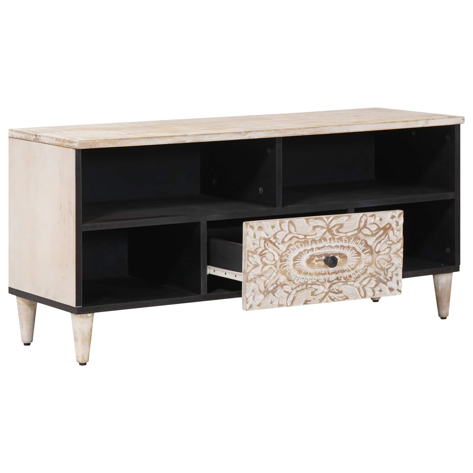 Meuble TV Blanc 100 x 33,5 x 46 cm Bois de mangue massif - XIOS