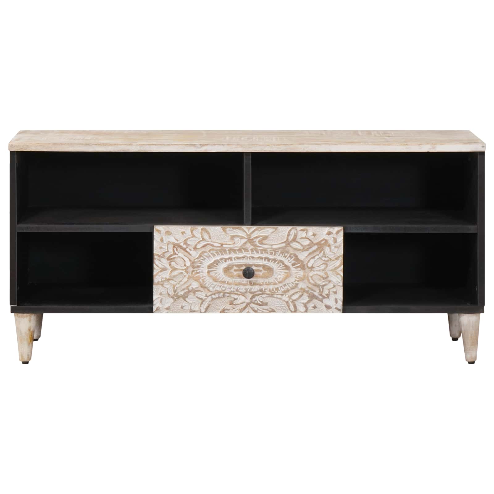 Meuble TV Blanc 100 x 33,5 x 46 cm Bois de mangue massif - XIOS