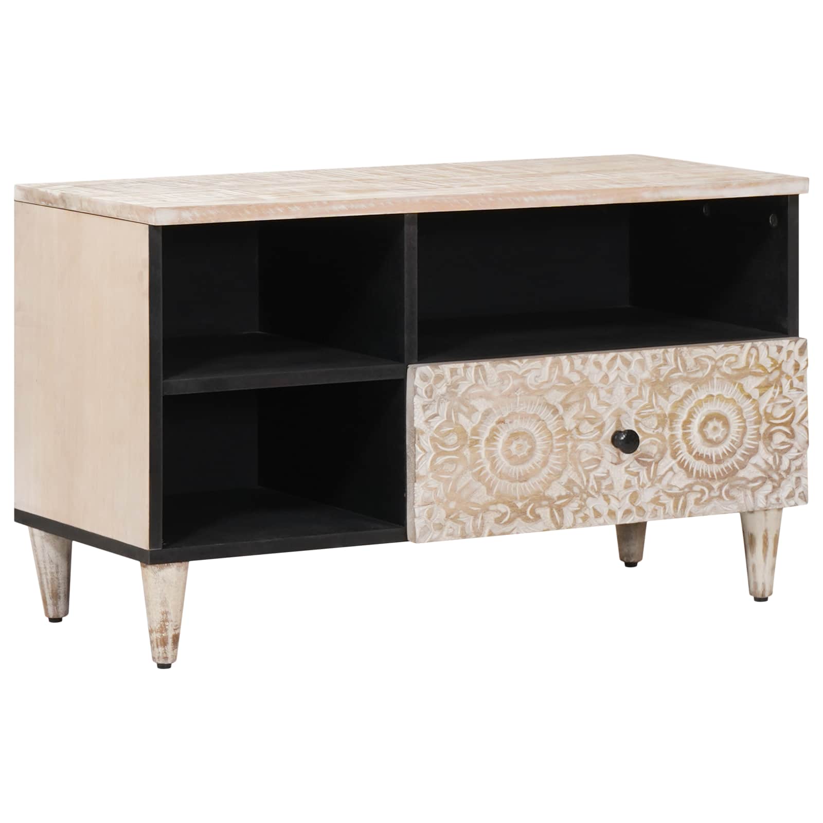 Meuble TV Blanc 80 x 33,5 x 46 cm Bois de mangue massif - XIOS