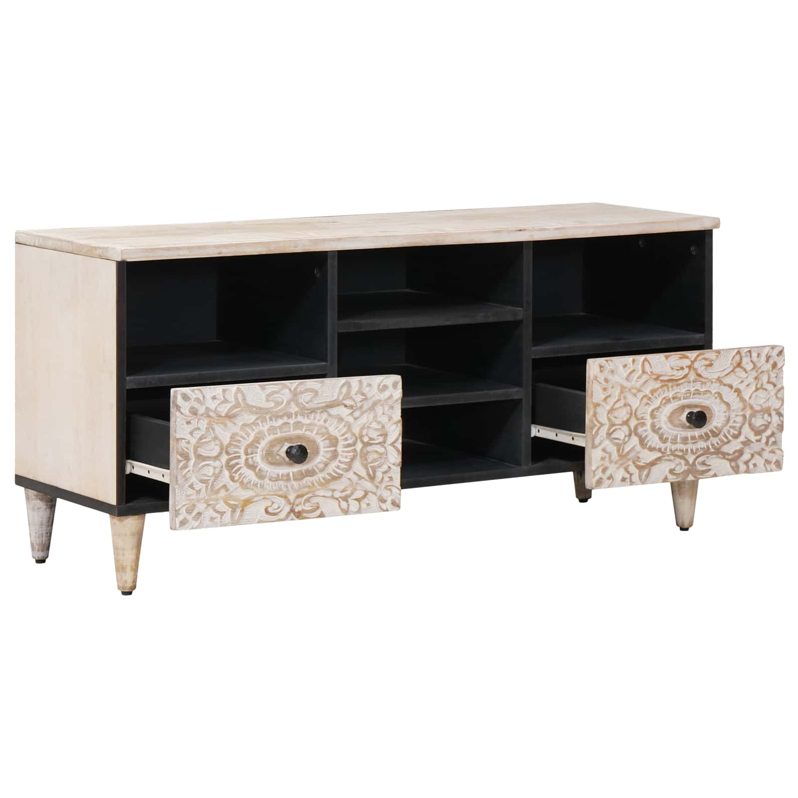 Meuble TV Blanc 100 x 33,5 x 46 cm Bois de mangue massif - XIOS