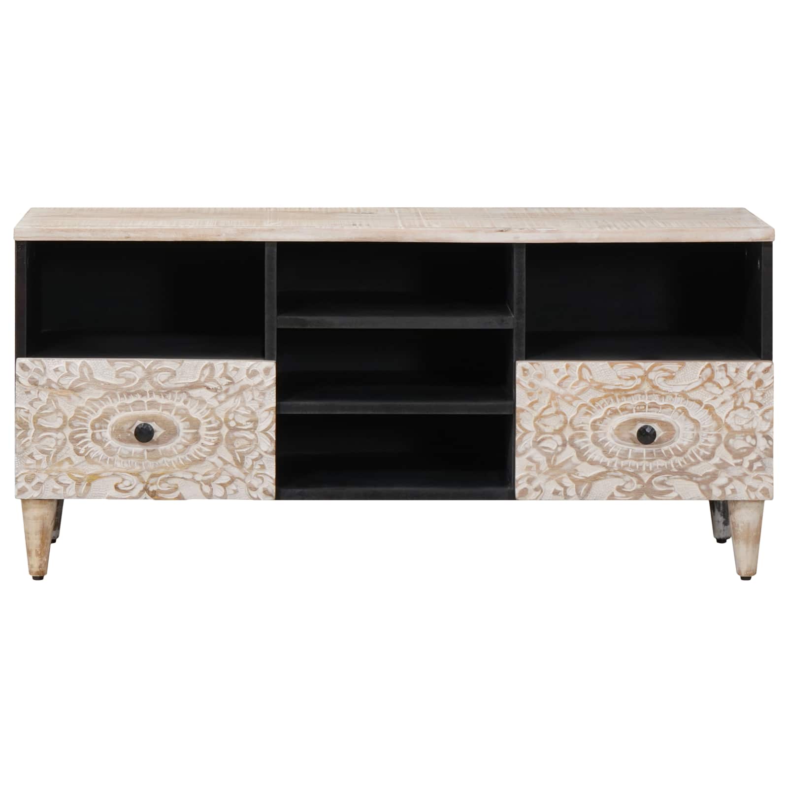 Meuble TV Blanc 100 x 33,5 x 46 cm Bois de mangue massif - XIOS
