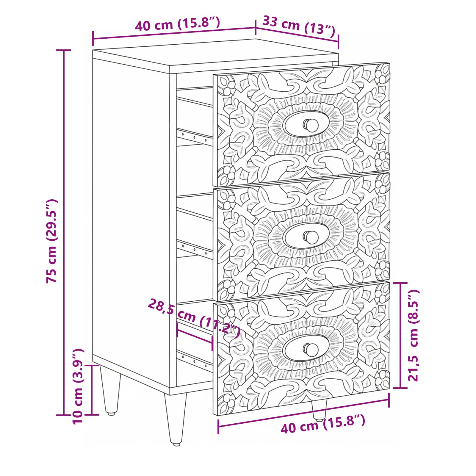 Buffet Blanc 40 x 33,5 x 75 cm Bois de mangue massif - XIOS