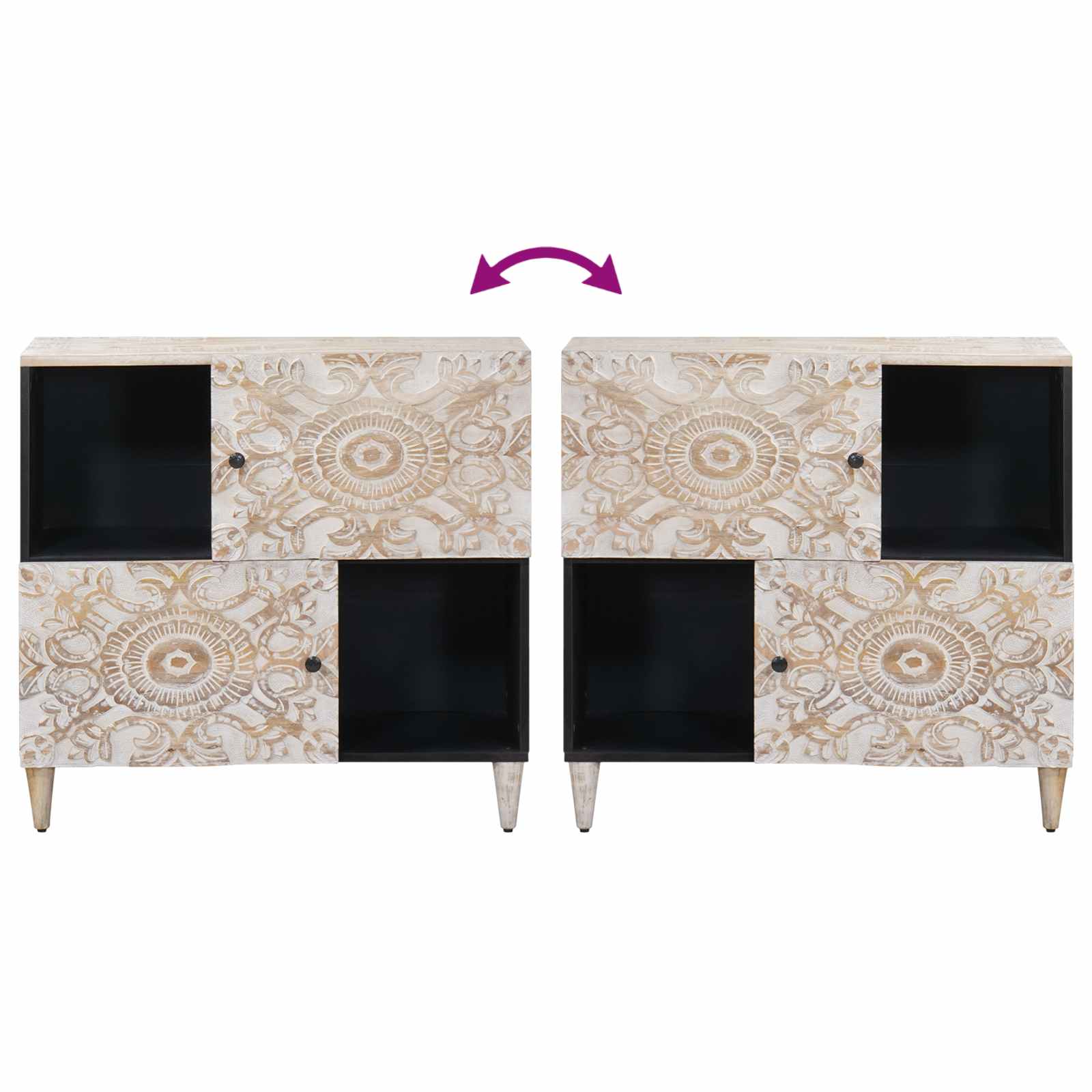 Buffet avec porte Blanc 80 x 33,5 x 75 cm Bois de mangue massif - XIOS