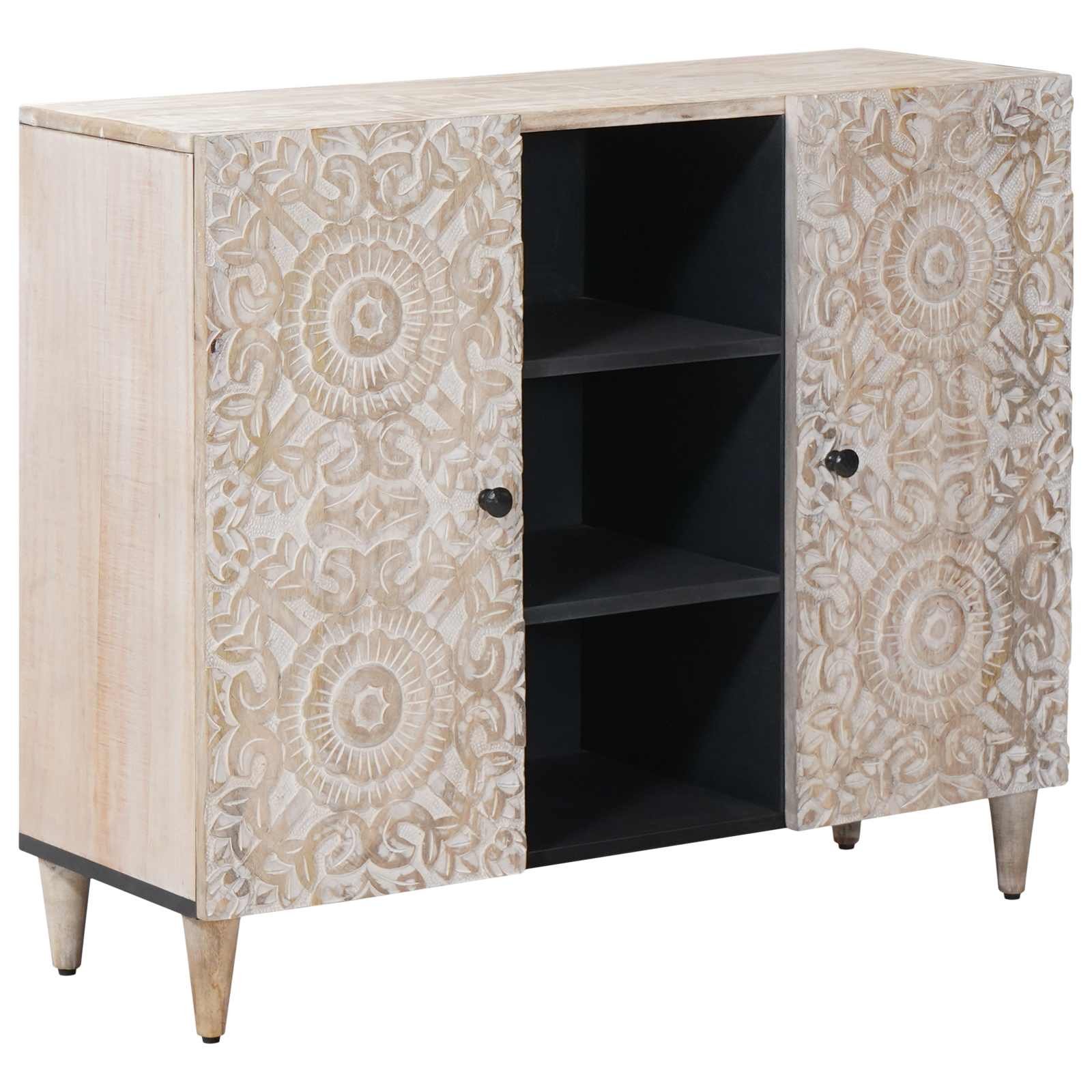 Buffet avec porte Blanc 90 x 33,5 x 75 cm Bois de mangue massif - XIOS