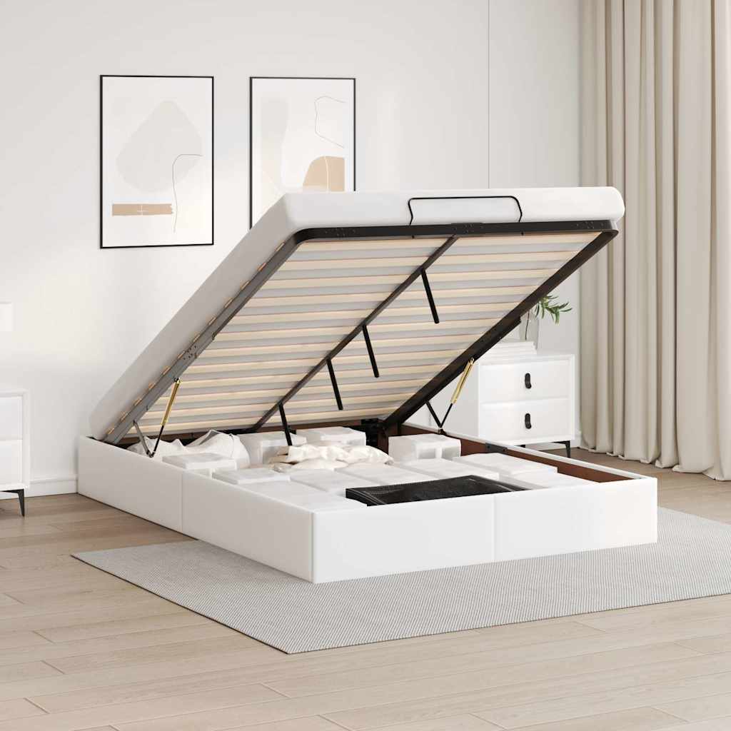 Cadre de lit ottoman sans matelas blanc 140x190 cm similicuir - XIOS