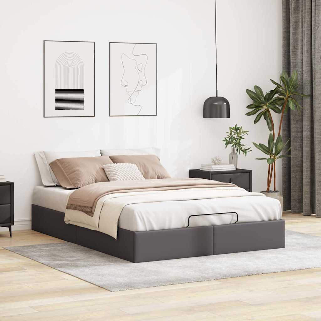 Cadre de lit ottoman sans matelas gris 140x190 cm similicuir - XIOS