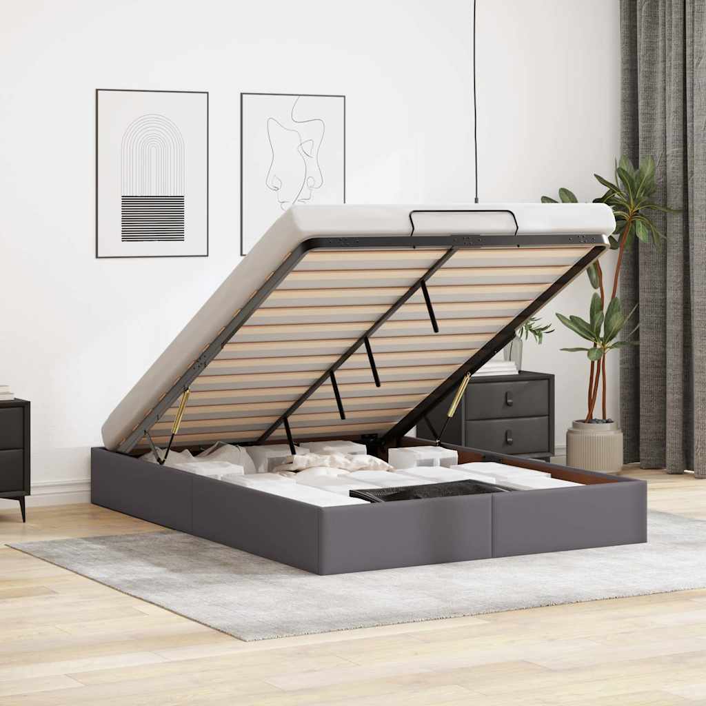 Cadre de lit ottoman sans matelas gris 140x190 cm similicuir - XIOS