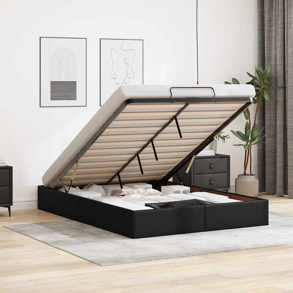 Cadre de lit ottoman sans matelas noir 140x200 cm similicuir - XIOS