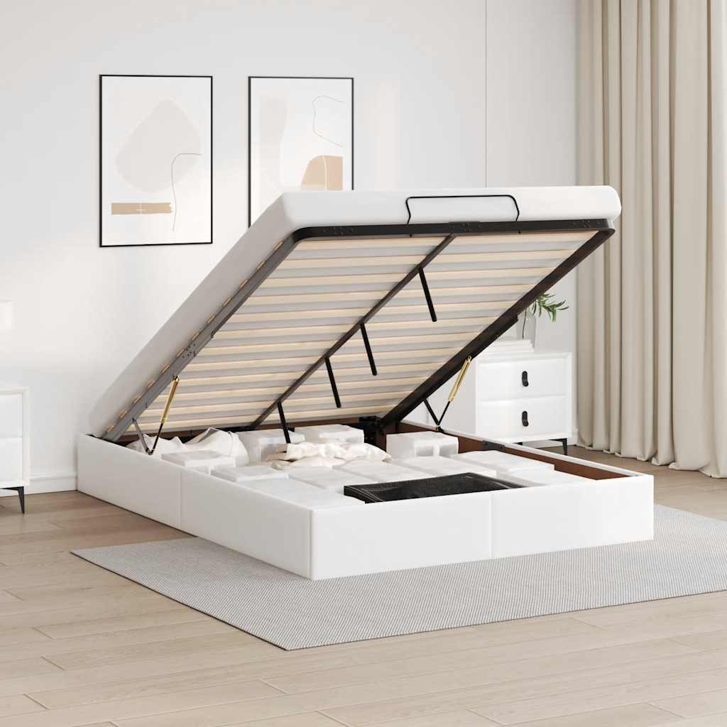 Cadre de lit ottoman sans matelas blanc 140x200 cm similicuir
