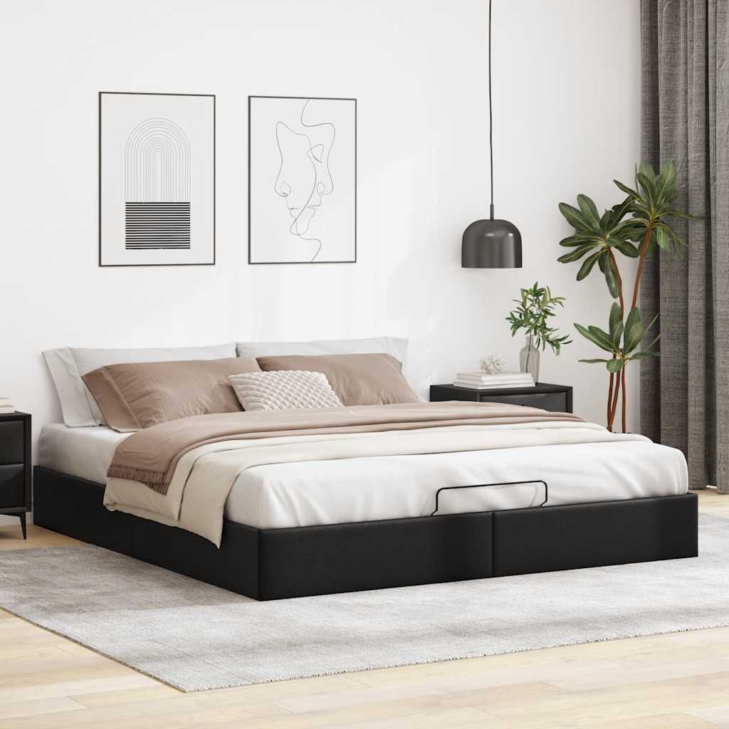 Cadre de lit ottoman sans matelas noir 200x200 cm similicuir - XIOS