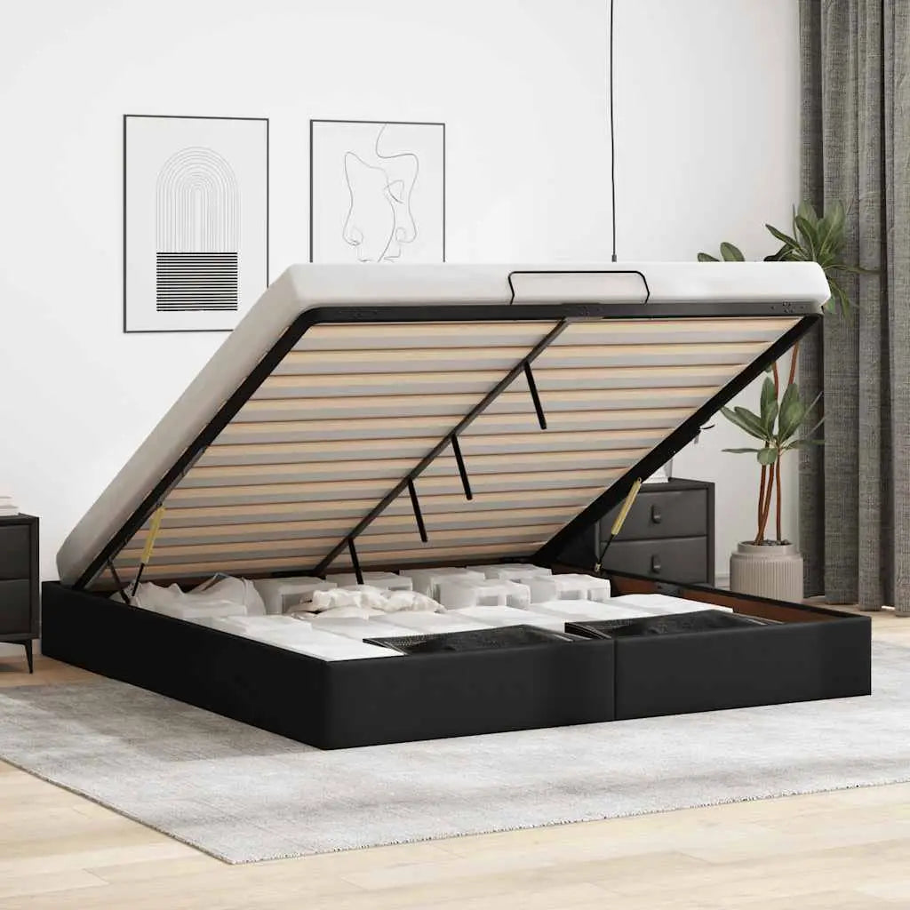 Cadre de lit ottoman sans matelas noir 200x200 cm similicuir - XIOS