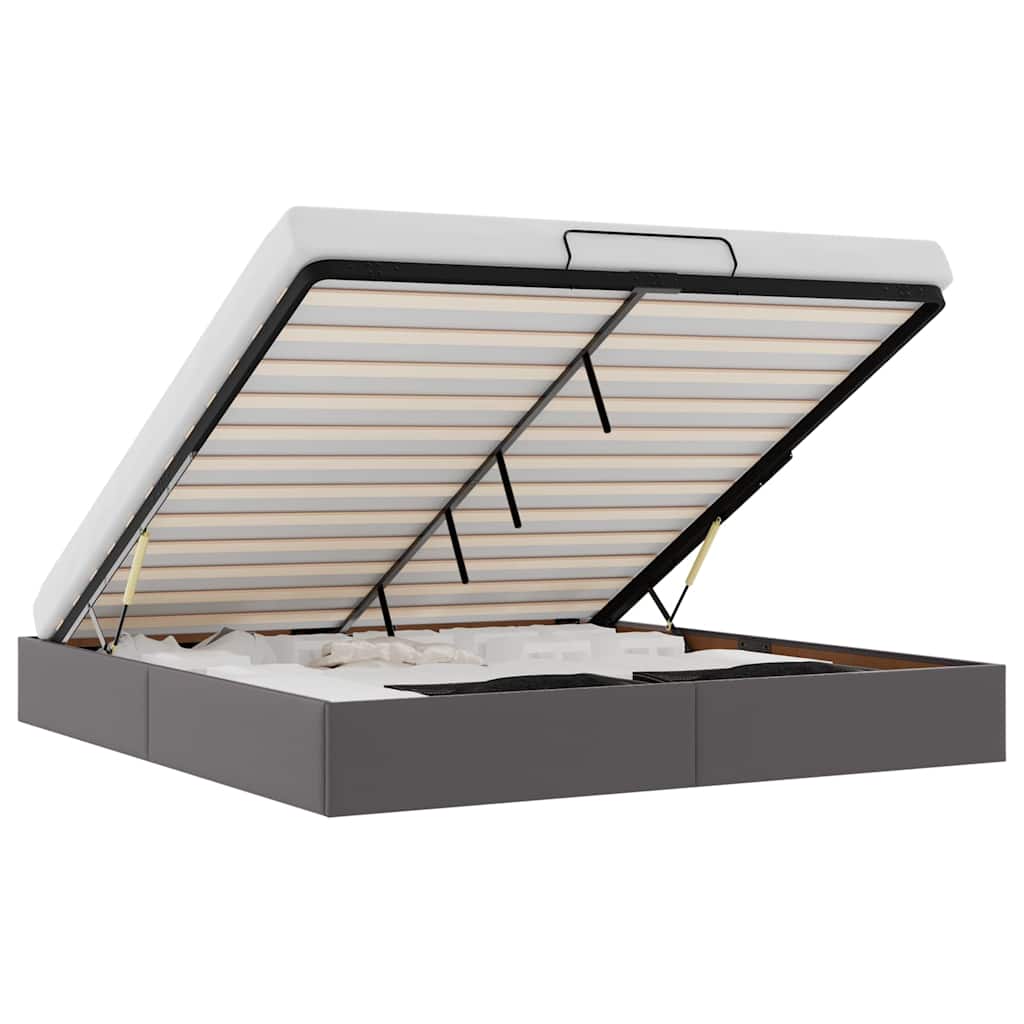 Cadre de lit ottoman sans matelas gris 200x200 cm similicuir - XIOS