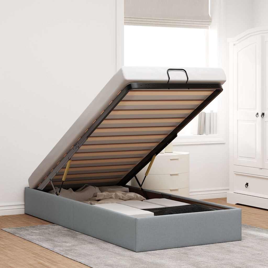 Cadre de lit ottoman sans matelas gris clair 80x200 cm tissu - XIOS