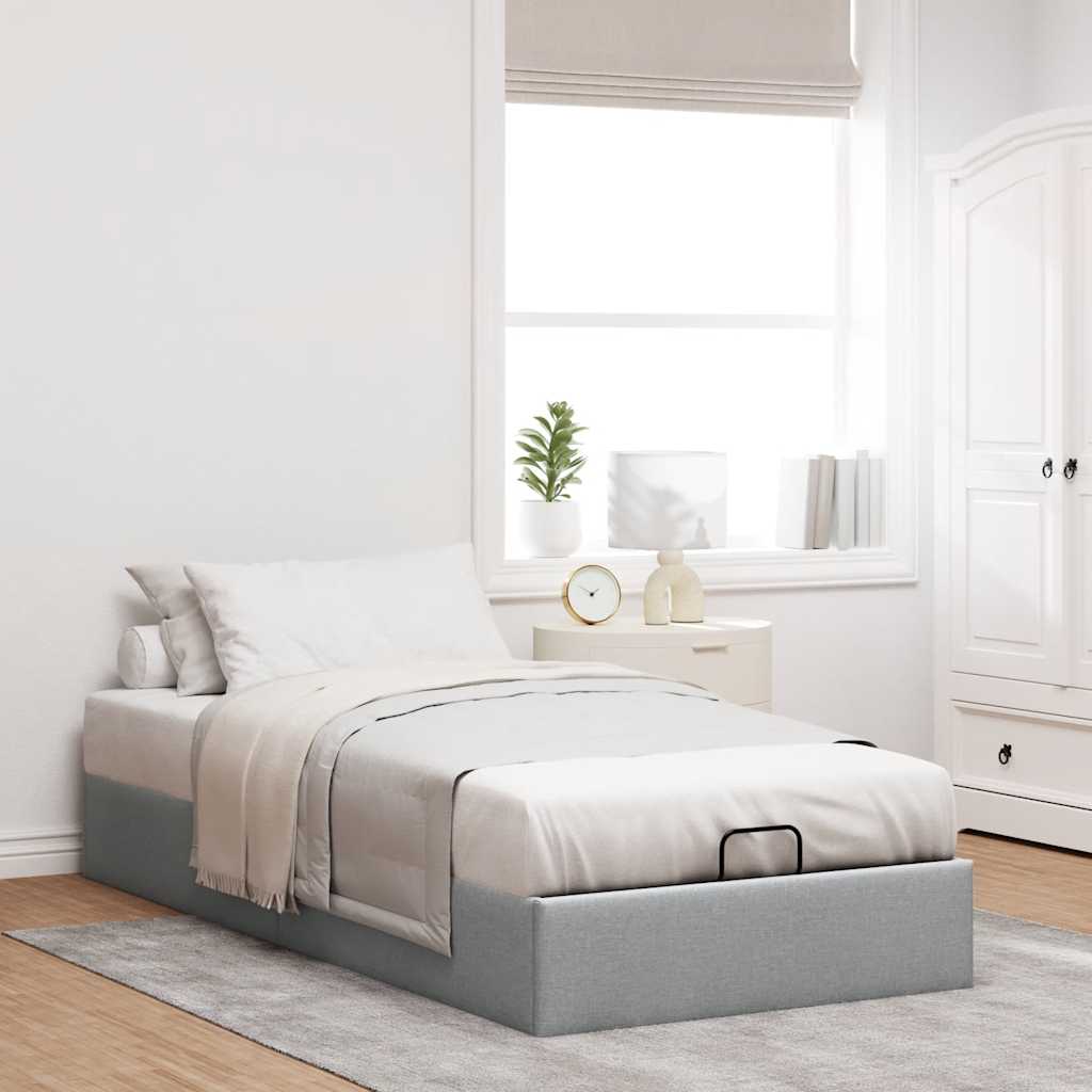 Cadre de lit ottoman sans matelas gris clair 90x190 cm tissu - XIOS