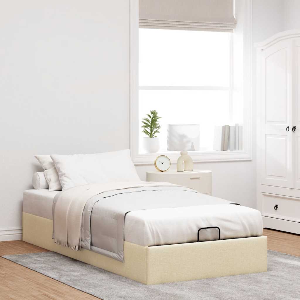 Cadre de lit ottoman sans matelas crème 90x190 cm tissu