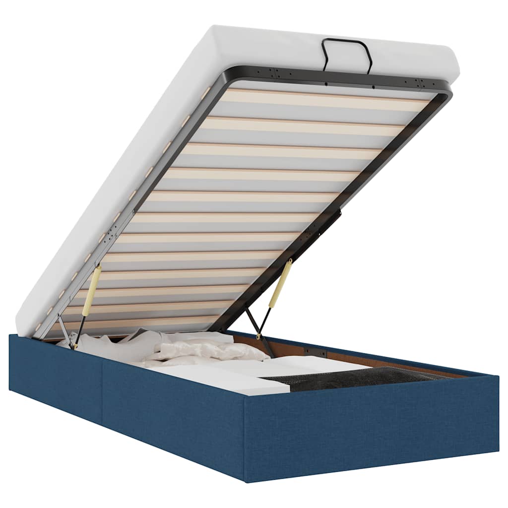 Cadre de lit ottoman sans matelas bleu 90x190 cm tissu - XIOS