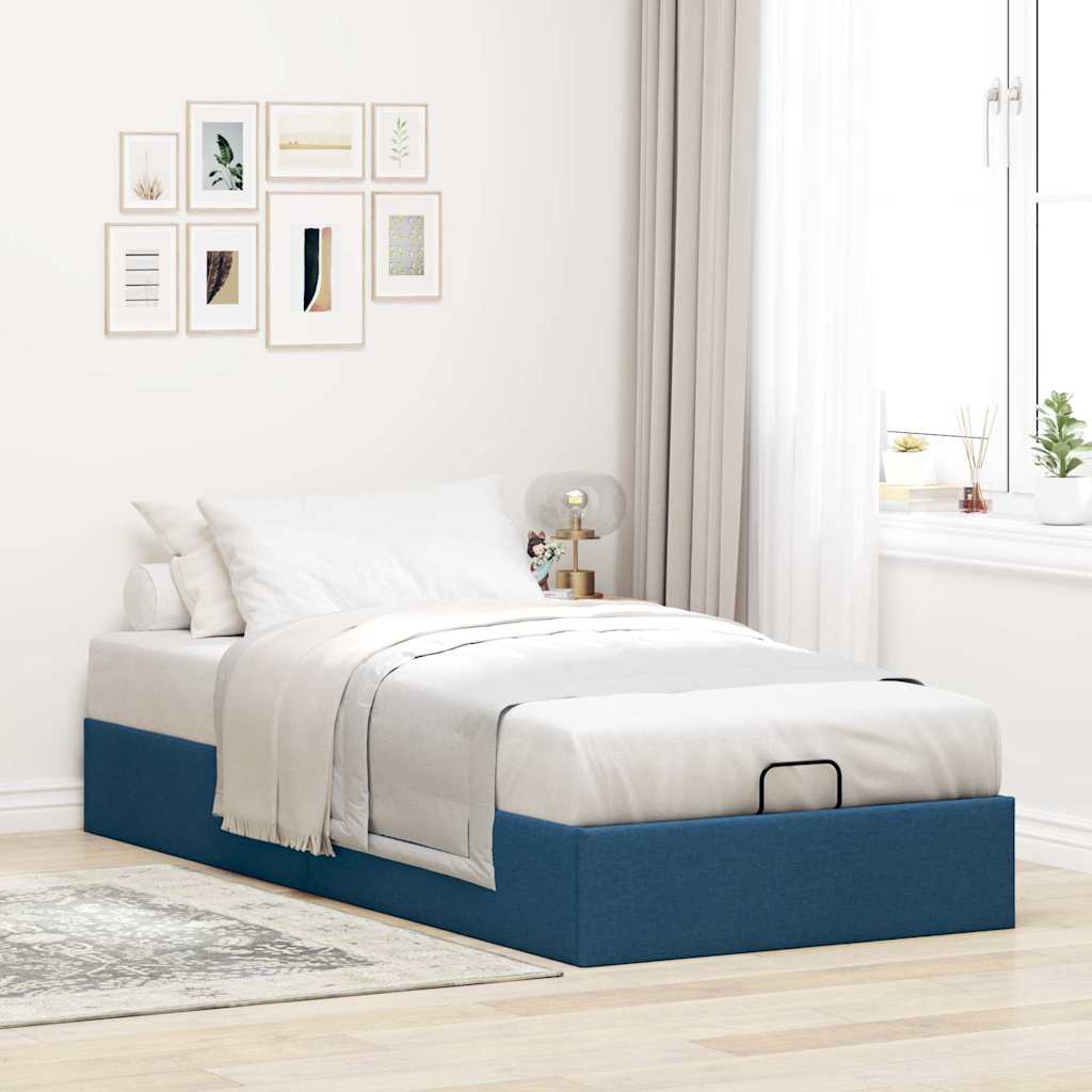 Cadre de lit ottoman sans matelas bleu 90x190 cm tissu - XIOS